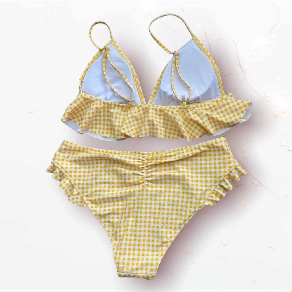 CUPSHE Yellow Gingham Ruffle Bikini | MED - Picture 6 of 6